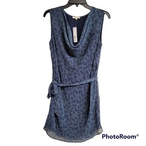 Revolve LAmade Blue Sleeveless Drape Neck Paisley Print Belted Dress Size Small